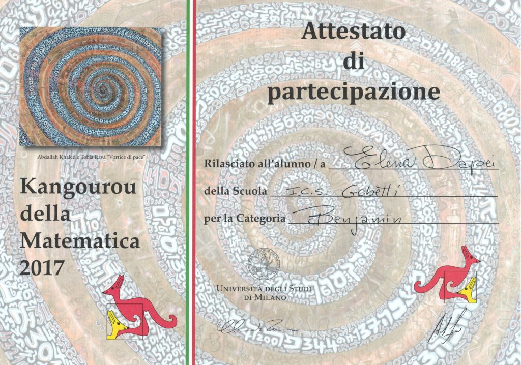 Attestato Kangourou Elena